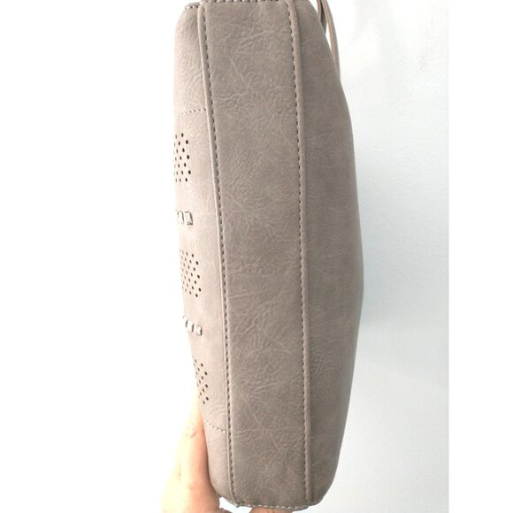Sam & Hadley Adjustable Crossbody Shoulder Bag Vegan Perforated Light Gray - Picture 10 of 12
